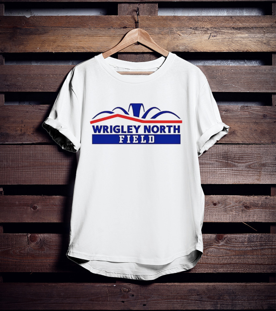 Wrigley North Field Retro Stadium Typography Blue And Red Design T-Shirt