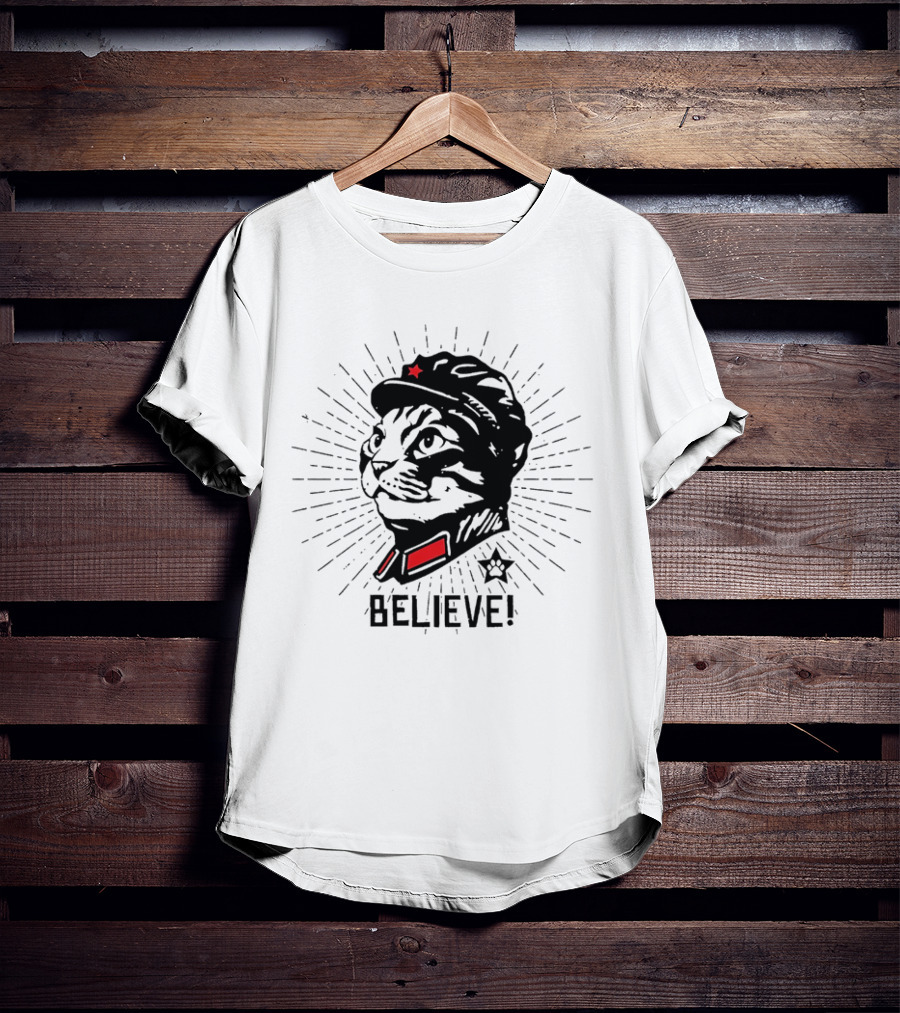 Trust Cat Chairman Believe Red Star Motivational Feline T-Shirt