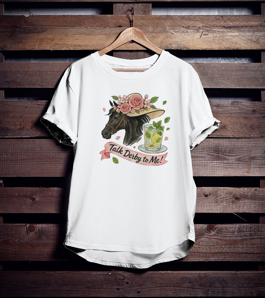 Talk Derby To Me Horse With Roses Hat And Mint Julep T-Shirt