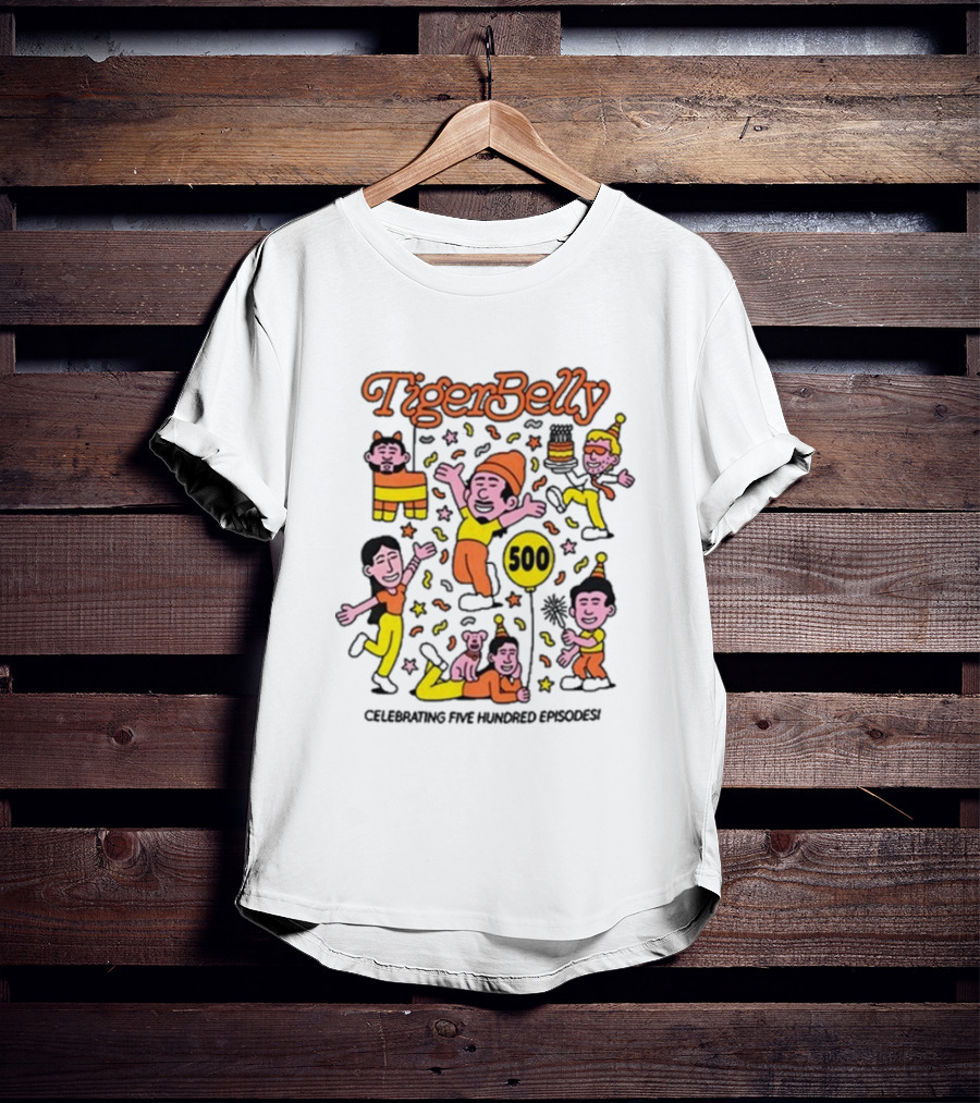 Tigerbelly 500 Episode Celebration Festive Characters And Balloon T-Shirt