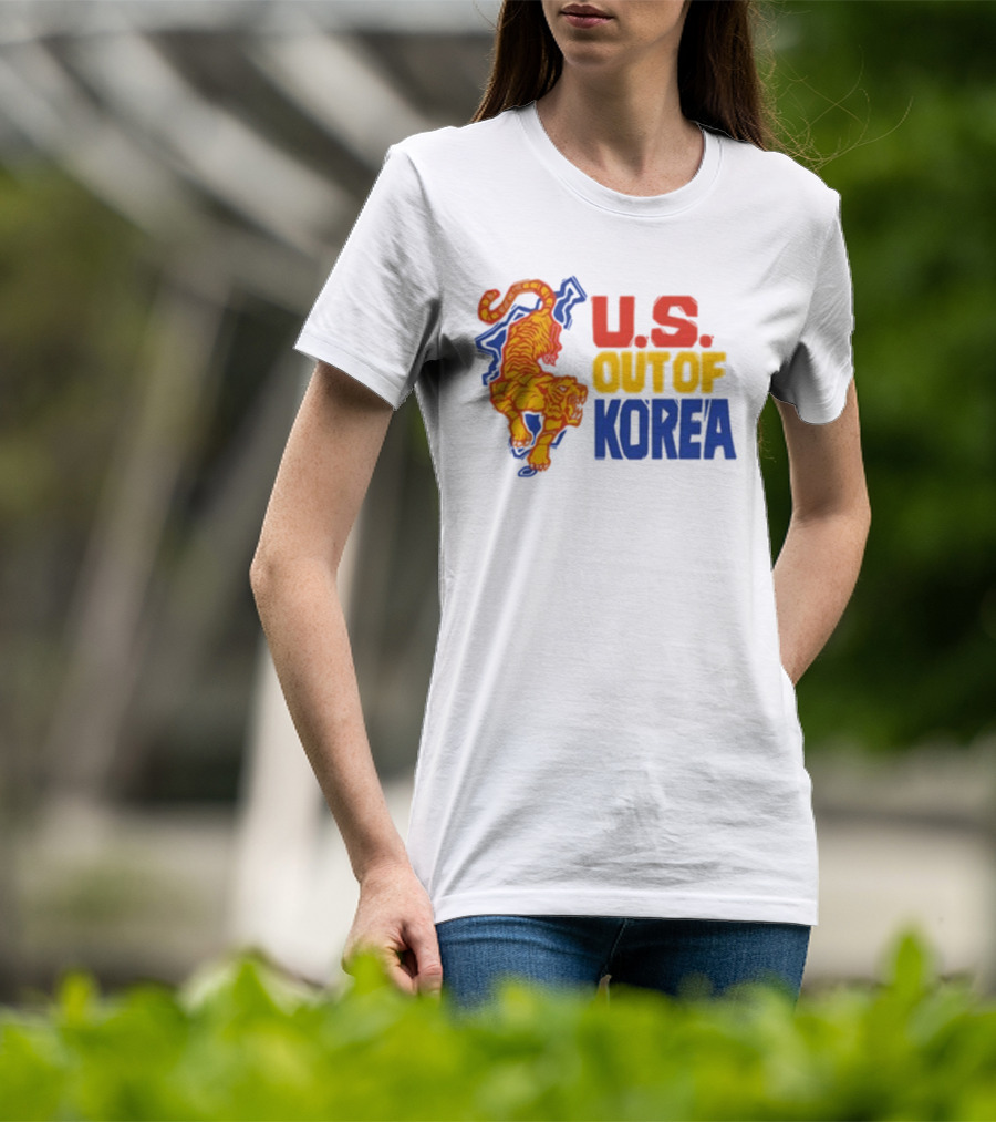 U.S. Out Of Korea Tiger Graphic Retro Style T-Shirt
