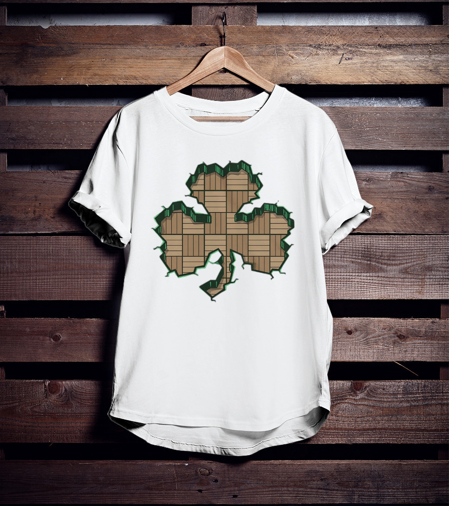 Smashed Shamrock Parquet Hardwood Basketball Court Pattern T-Shirt