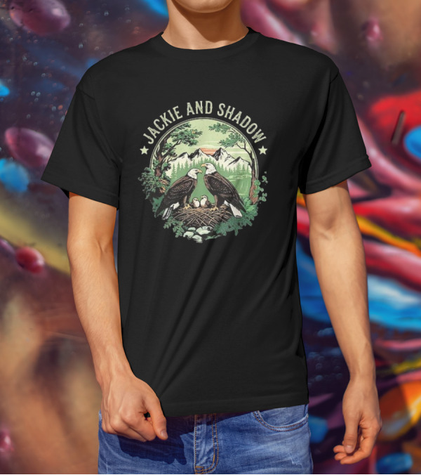 Jackie And Shadow Bald Eagle Family Nesting Scene With Mountain And Forest Background T-Shirt