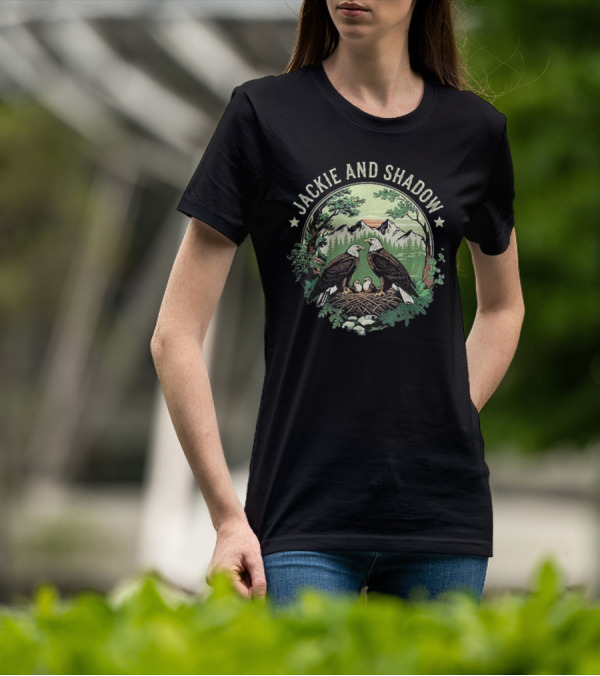 Jackie And Shadow Bald Eagle Family Nesting Scene With Mountain And Forest Background T-Shirt