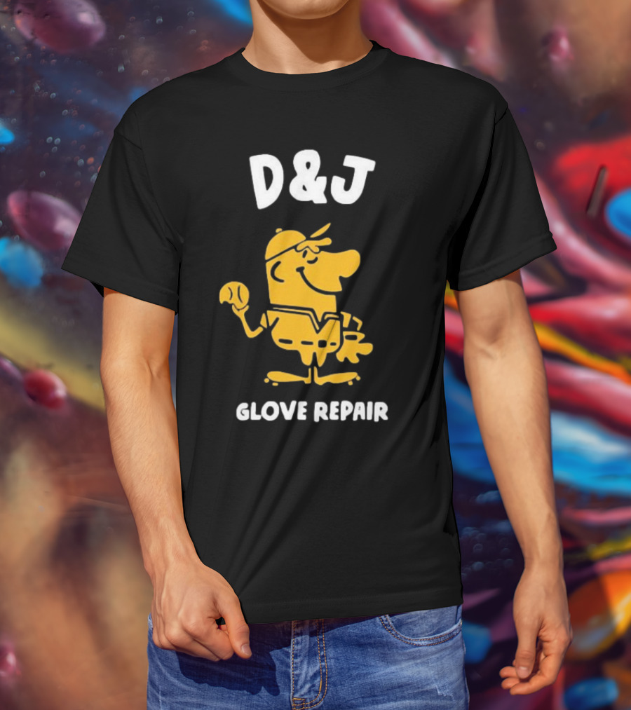 D&J Glove Repair Baseball Character With Cap And Ball T-Shirt