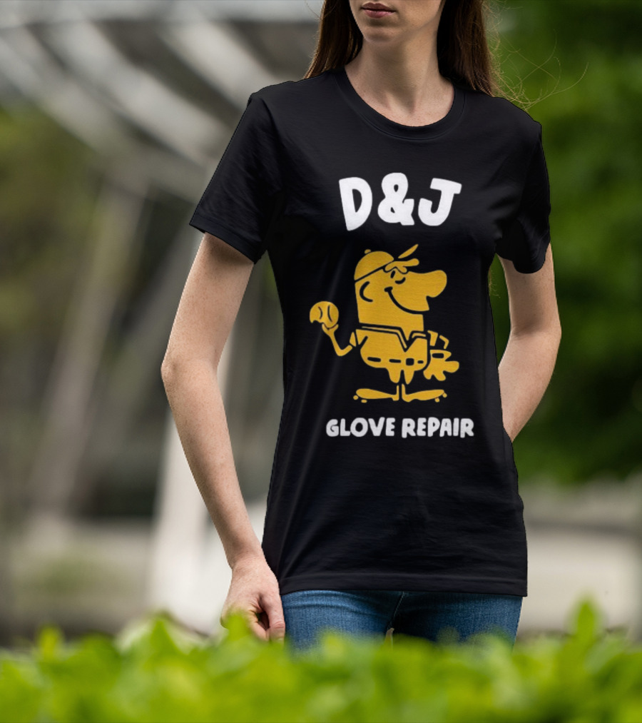 D&J Glove Repair Baseball Character With Cap And Ball T-Shirt