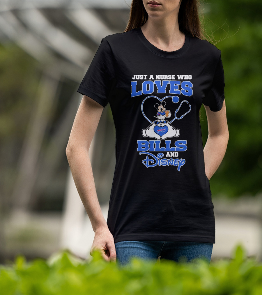 Just A Nurse Who Loves Buffalo Bills Mickey Mouse Disney Stethoscope T-Shirt