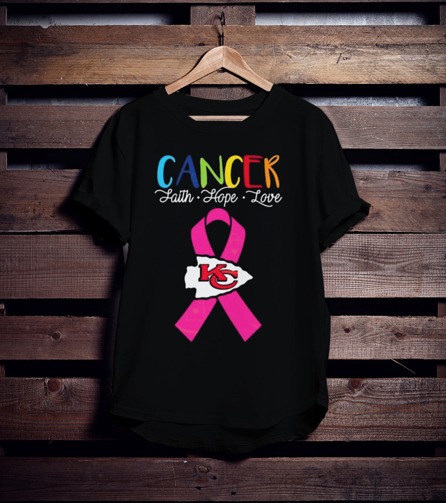 Kansas City Chiefs Pink Ribbon Cancer Faith Hope Love 2025 T-Shirt