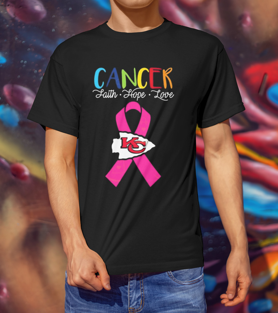 Kansas City Chiefs Pink Ribbon Cancer Faith Hope Love 2025 T-Shirt