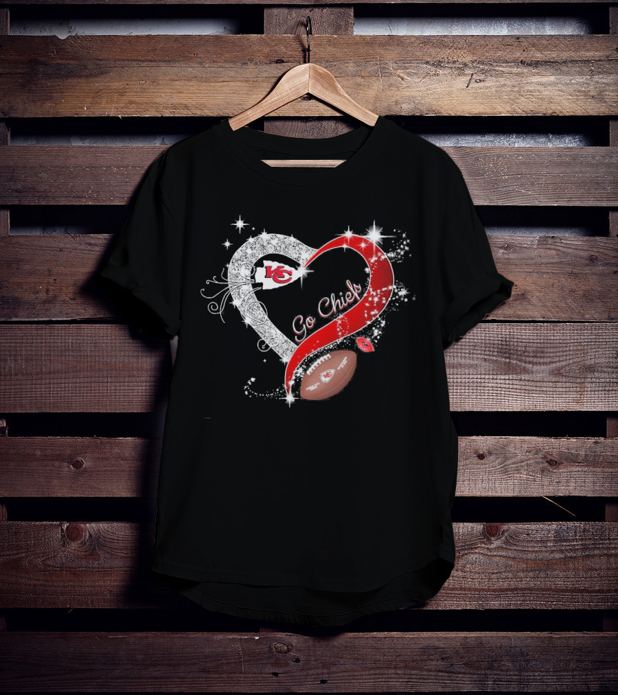 Kansas City Chiefs Heart Shape Football Go Chiefs T-Shirt