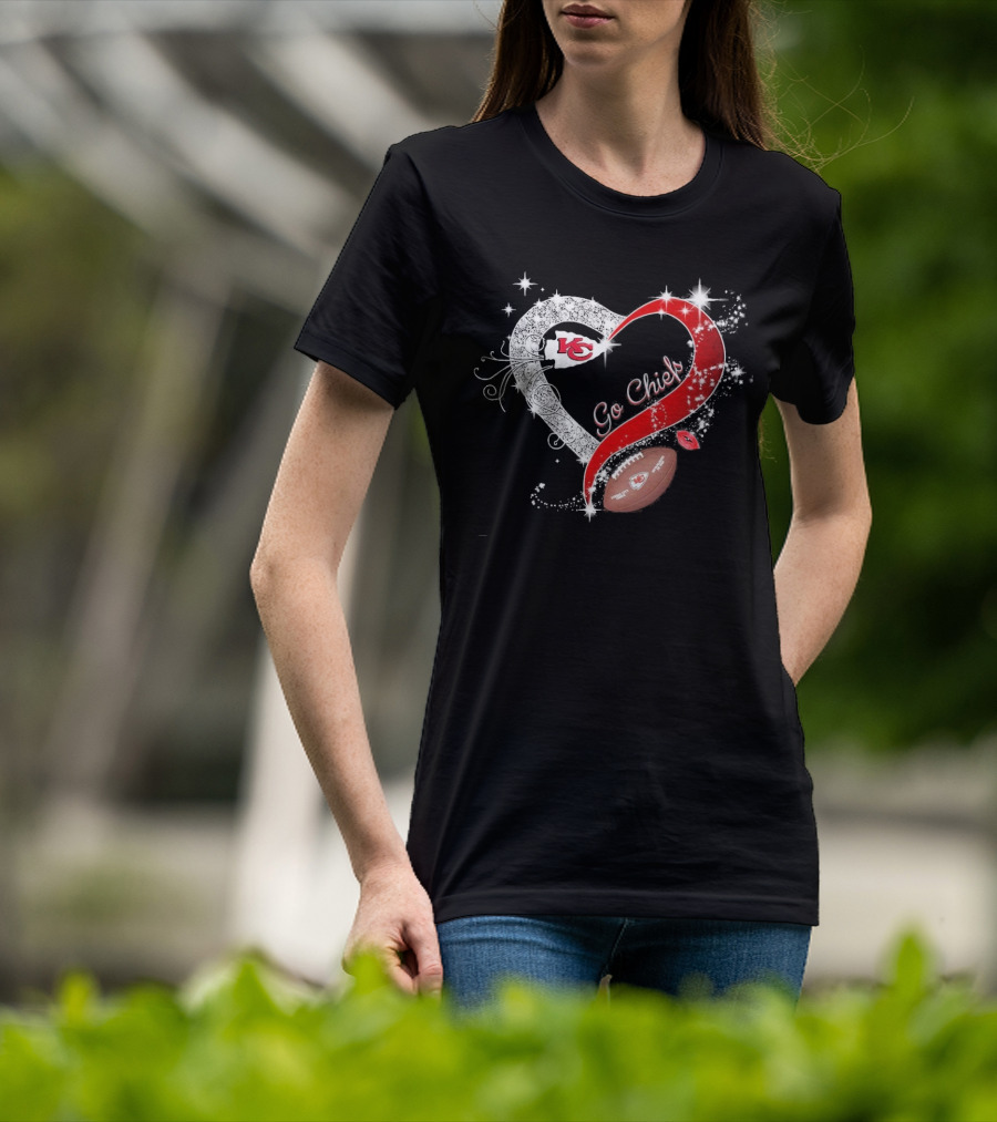 Kansas City Chiefs Heart Shape Football Go Chiefs T-Shirt