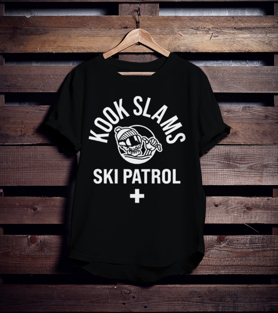 Kook Slams Ski Patrol Skeleton With Snow Goggles And Beanie T-Shirt