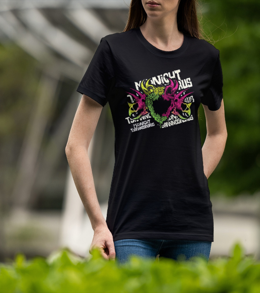 KT8 Midnight Tyrannosaurus Neon Pink Green Skull Illustration T-Shirt