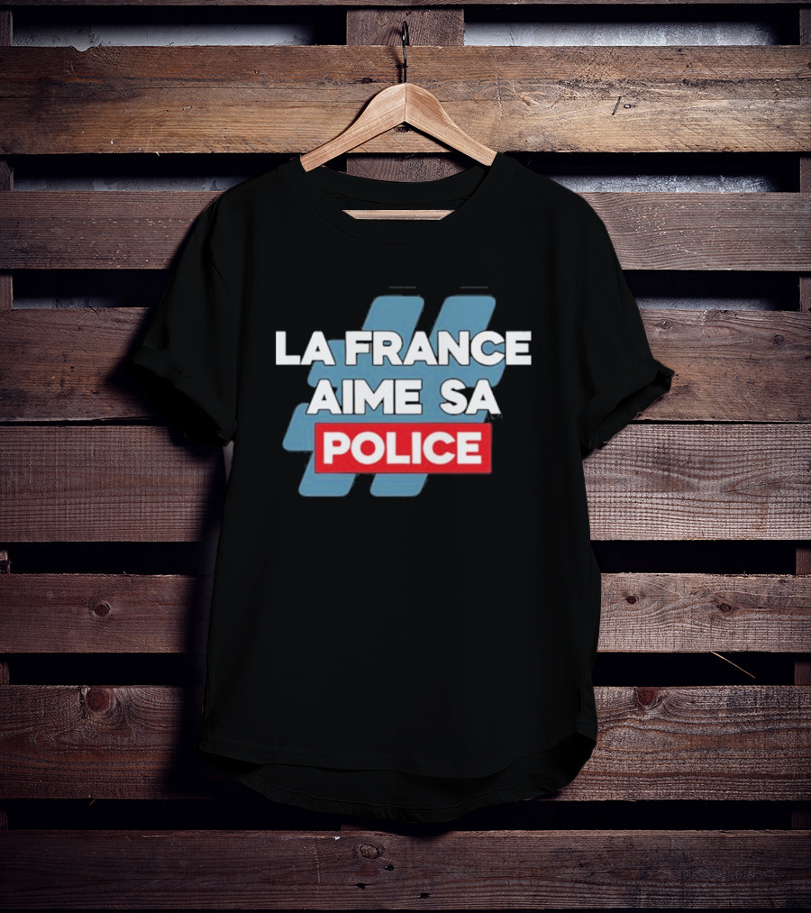 La France Aime Sa Police Hashtag Red Rectangle T-Shirt