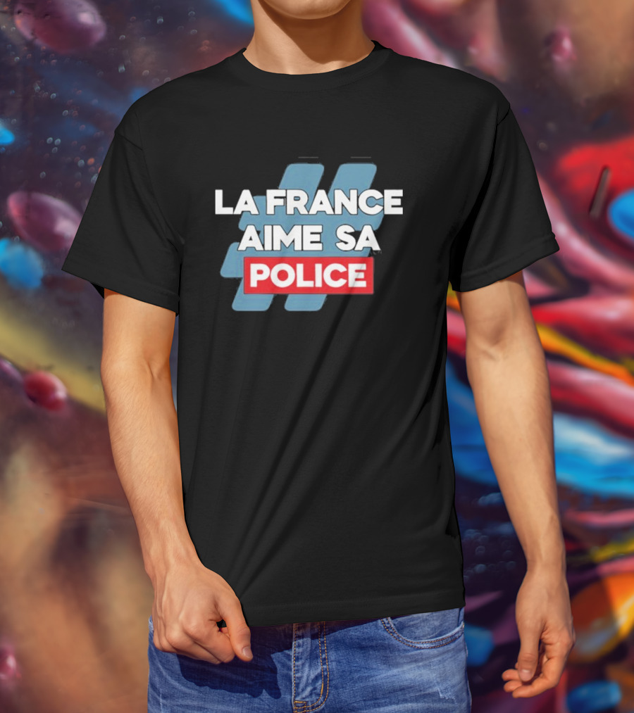 La France Aime Sa Police Hashtag Red Rectangle T-Shirt