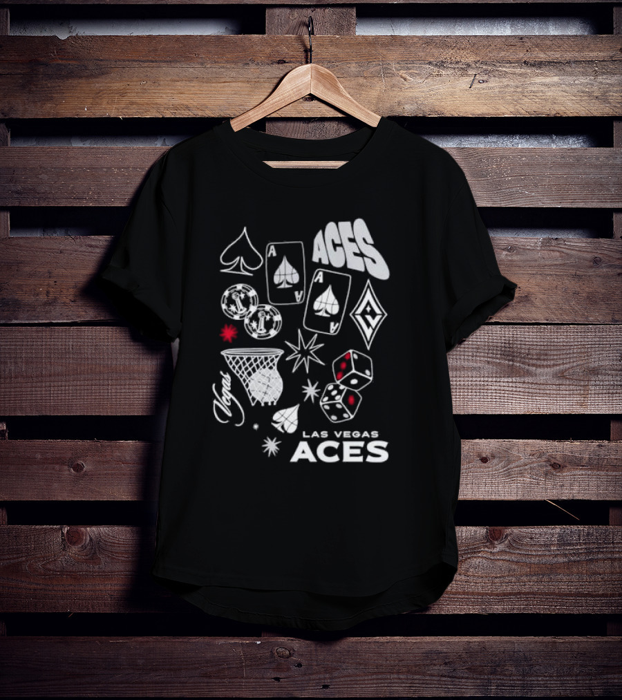 Las Vegas Aces Playing Cards Dice Basketball Hoop Casino Elements T-Shirt