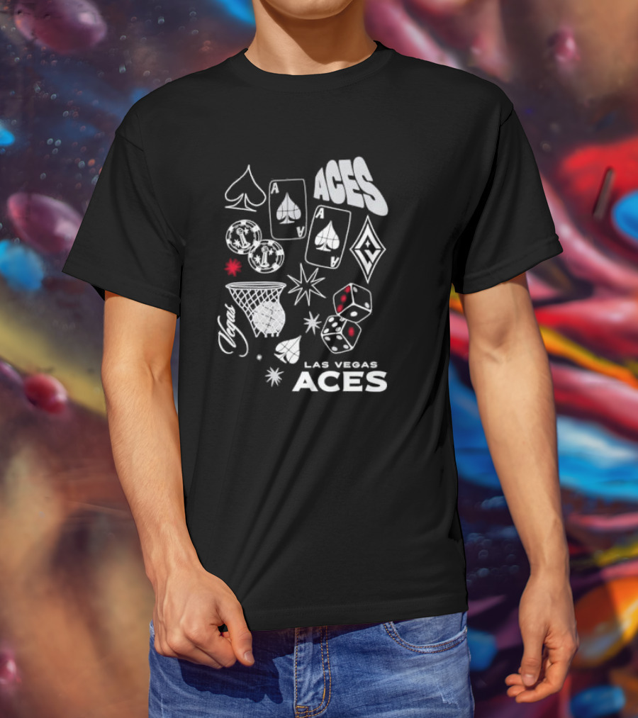 Las Vegas Aces Playing Cards Dice Basketball Hoop Casino Elements T-Shirt