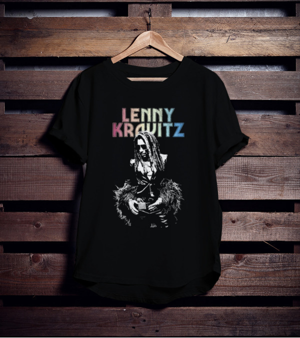 Lenny Kravitz Monochrome Portrait With Rainbow Letters T-Shirt
