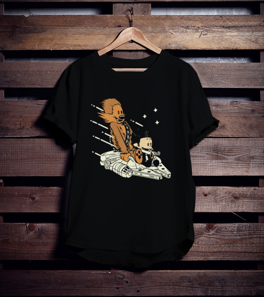 Less Than 12 Parsecs Chewbacca And Calvin Style Space Adventure T-Shirt