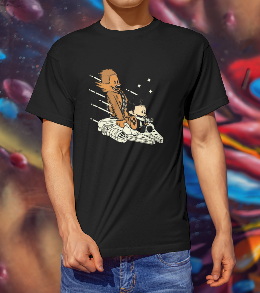 Less Than 12 Parsecs Chewbacca And Calvin Style Space Adventure T-Shirt