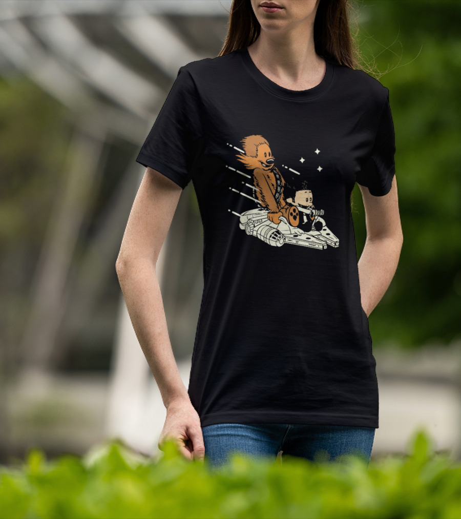 Less Than 12 Parsecs Chewbacca And Calvin Style Space Adventure T-Shirt