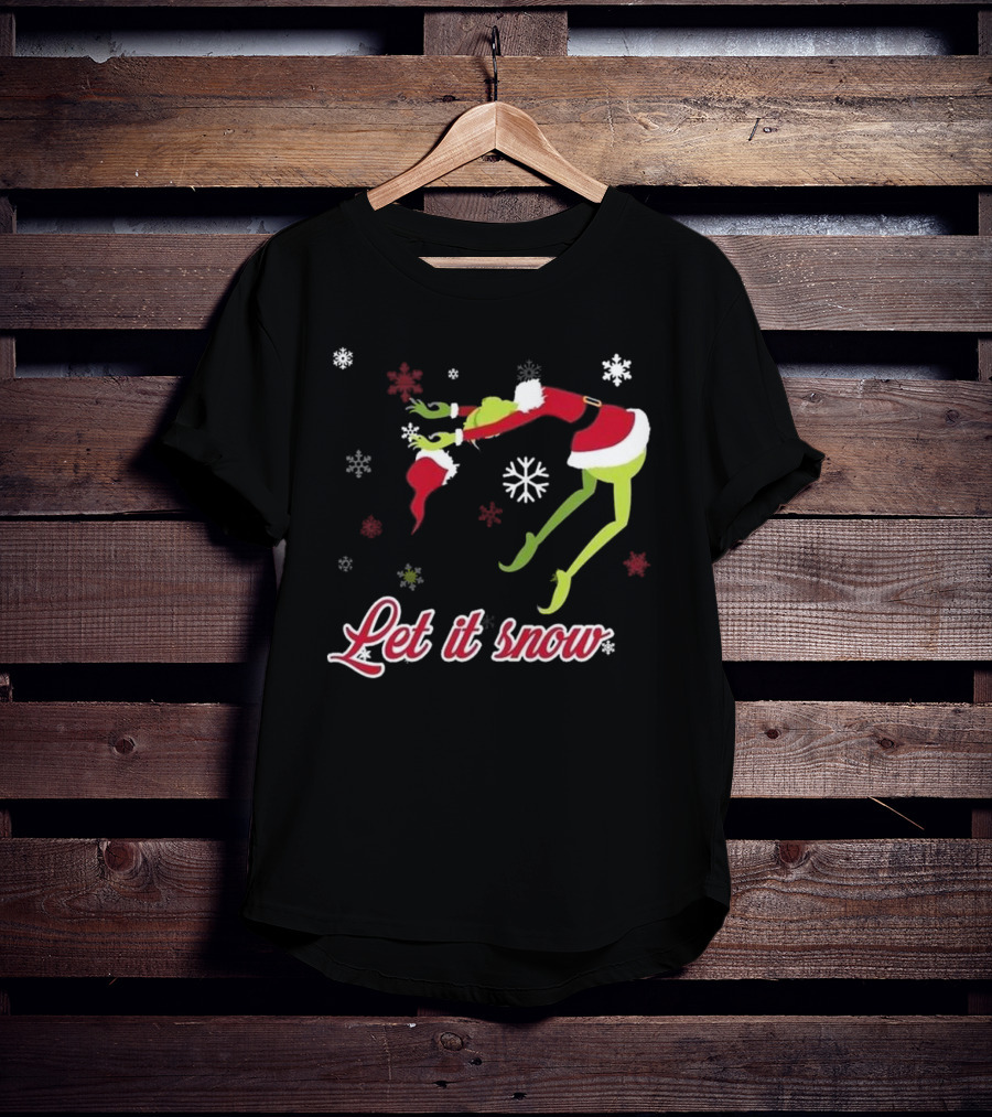 Let It Snow How The Grinch Stole Christmas Santa Hat Snowflakes T-Shirt