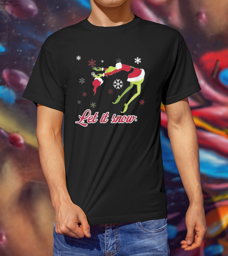Let It Snow How The Grinch Stole Christmas Santa Hat Snowflakes T-Shirt