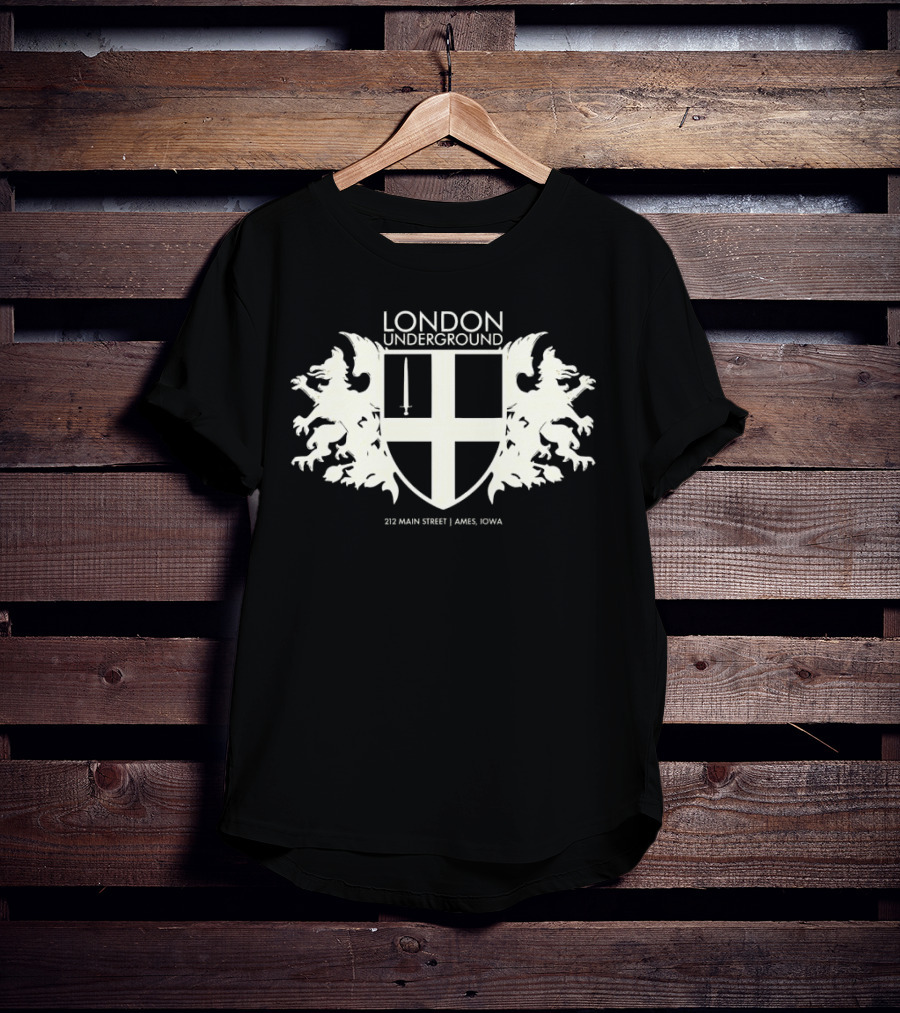 London Underground 232 Main Street Ames Iowa Heraldic Crest Design T-Shirt