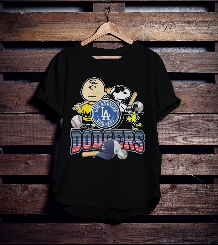 Los Angeles Dodgers Peanuts 2025 Charlie Brown Snoopy Woodstock Baseball Cap T-Shirt