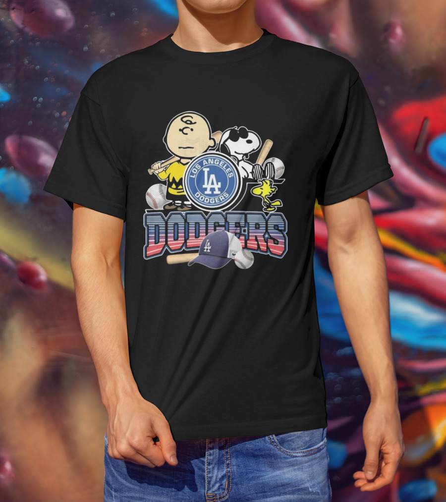 Los Angeles Dodgers Peanuts 2025 Charlie Brown Snoopy Woodstock Baseball Cap T-Shirt