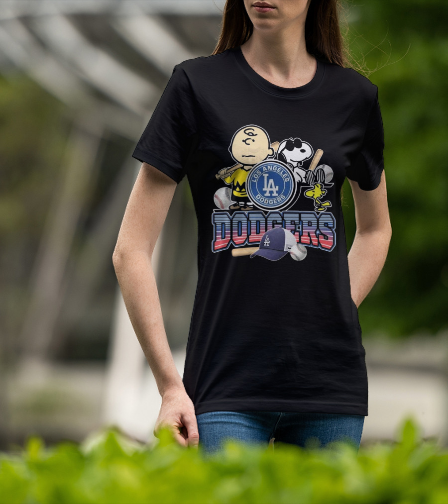 Los Angeles Dodgers Peanuts 2025 Charlie Brown Snoopy Woodstock Baseball Cap T-Shirt