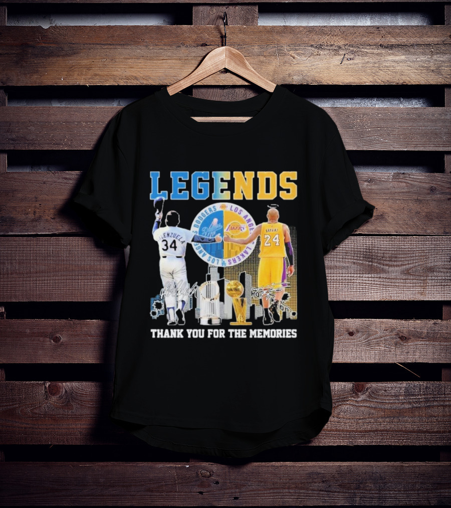 Los Angeles Legends Dodgers Valenzuela Lakers Bryant Thank You For The Memories T-Shirt