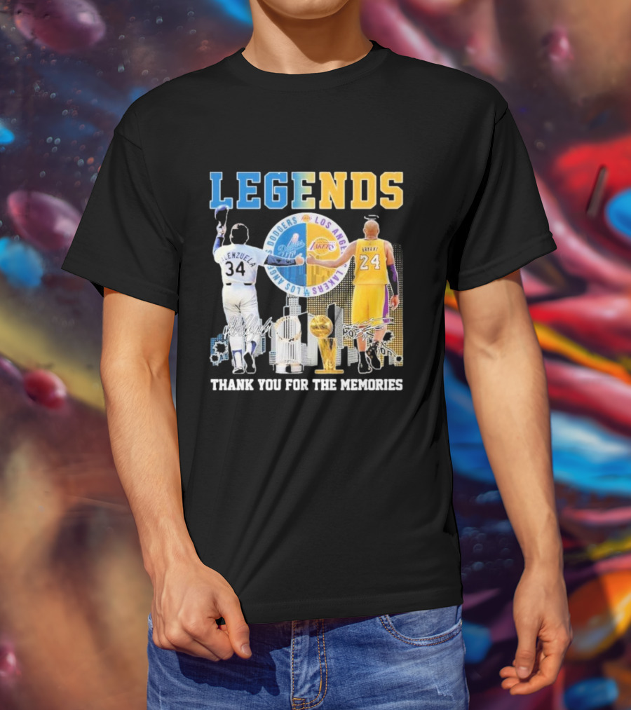 Los Angeles Legends Dodgers Valenzuela Lakers Bryant Thank You For The Memories T-Shirt