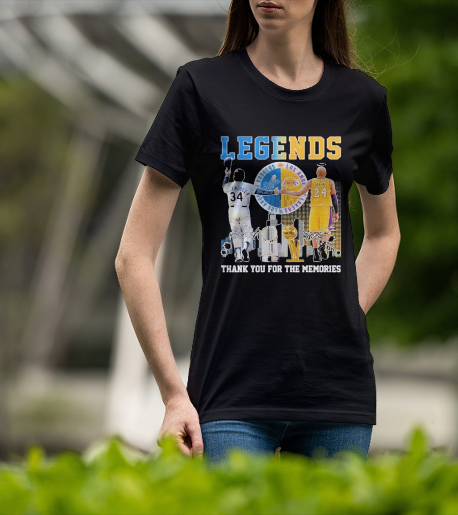 Los Angeles Legends Dodgers Valenzuela Lakers Bryant Thank You For The Memories T-Shirt
