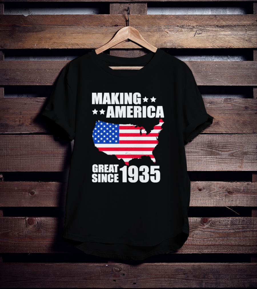 Making America Great Since 1935 USA Flag Map Stars T-Shirt