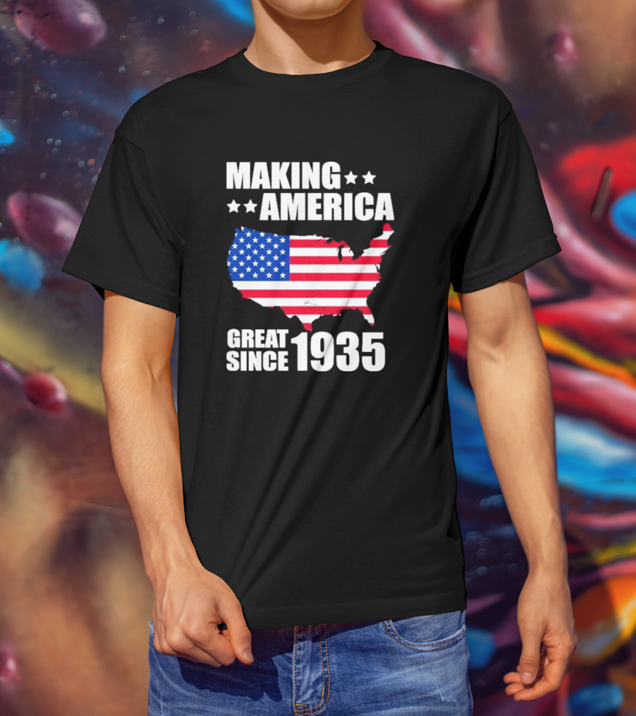 Making America Great Since 1935 USA Flag Map Stars T-Shirt