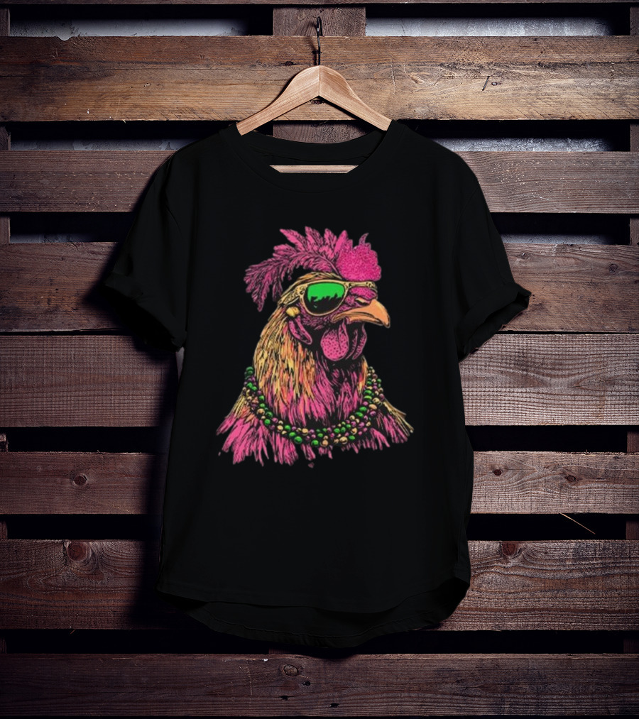 Mardi Gras Chicken Beads And Sunglasses Vibrant Rooster T-Shirt