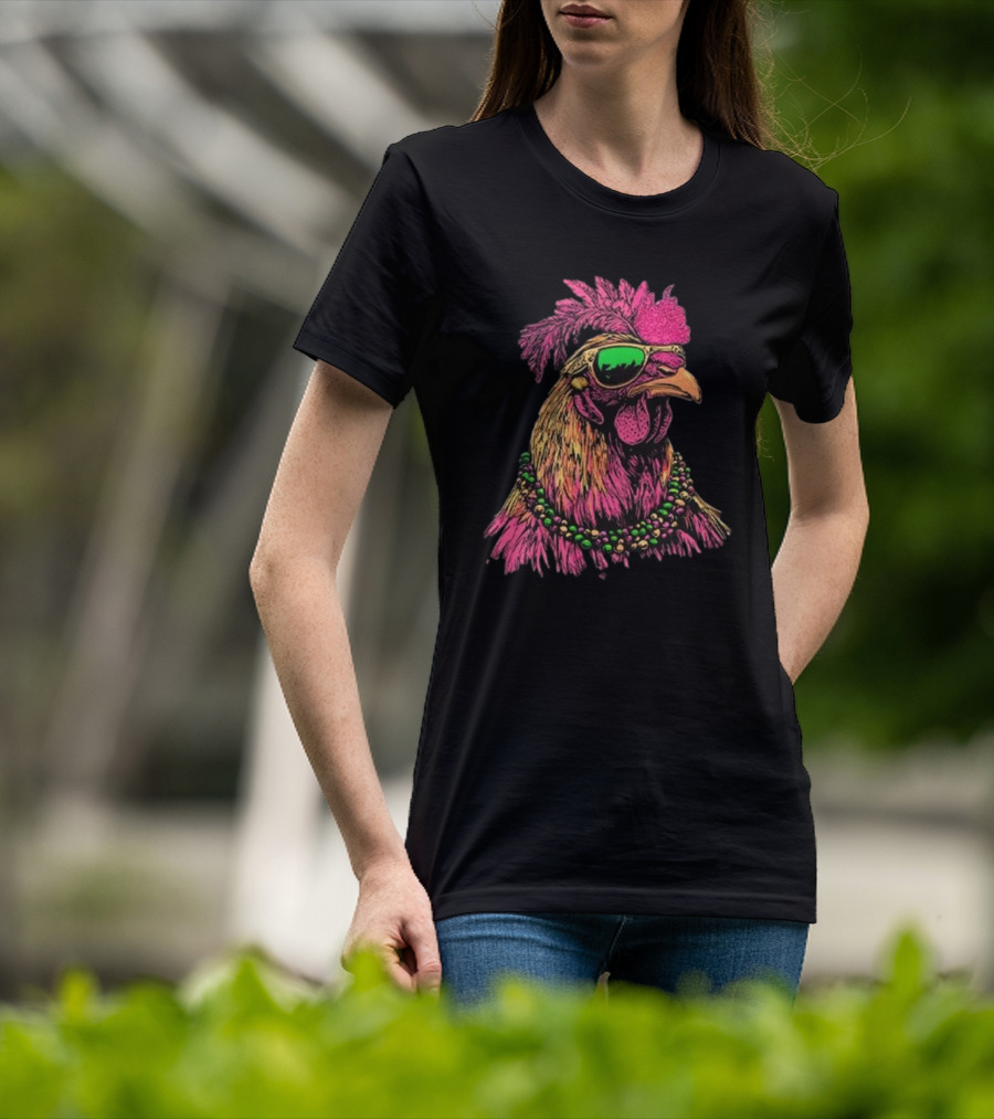 Mardi Gras Chicken Beads And Sunglasses Vibrant Rooster T-Shirt