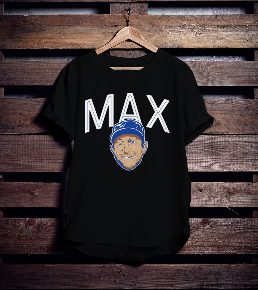 MAX Scherzer Blue Cap Smiling Face Illustration T-Shirt