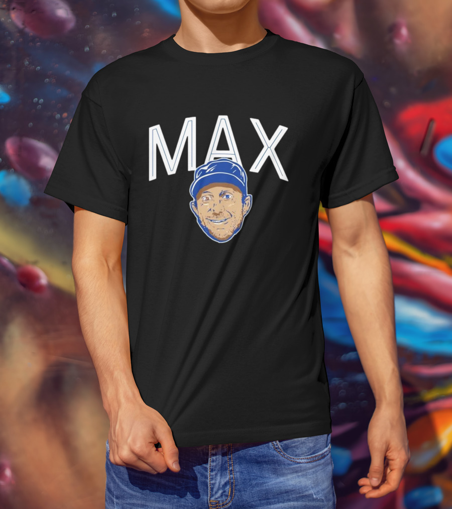 MAX Scherzer Blue Cap Smiling Face Illustration T-Shirt