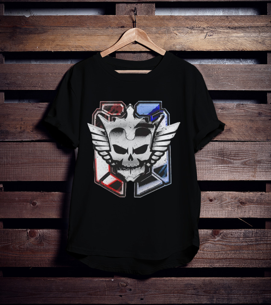 Cody Rhodes Captain Badge Black Skull Wings Red Blue White T-Shirt