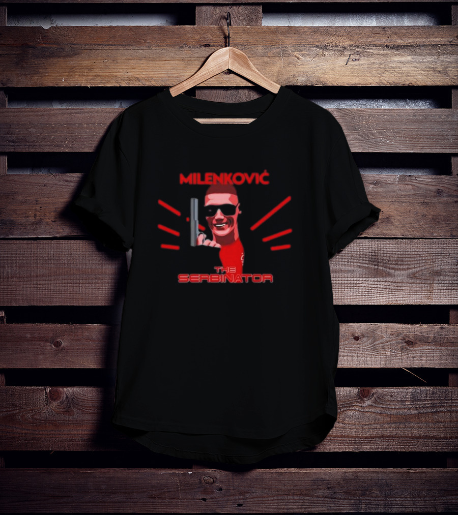 Milenkovic The Serbinator Sunglasses Gun Pose T-Shirt