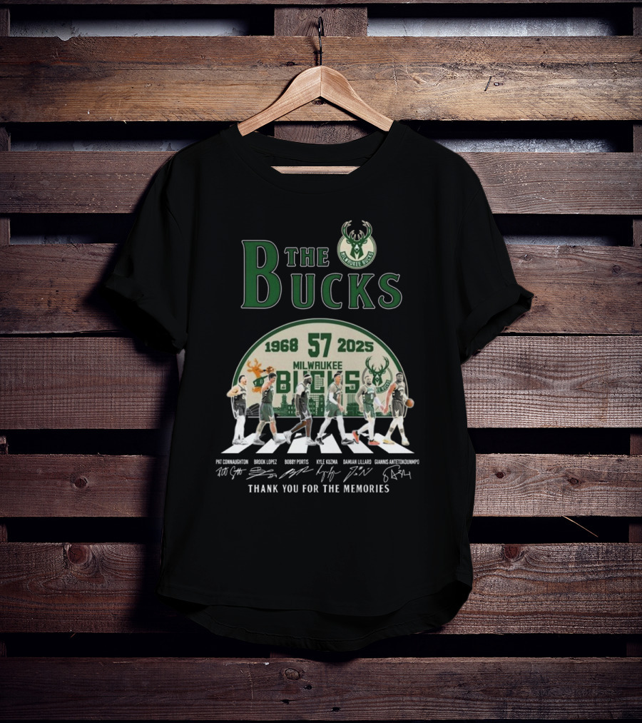 Milwaukee Bucks 57 Years 1968-2025 Thank You For The Memories T-Shirt