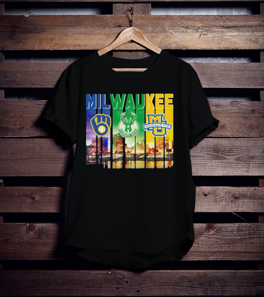 Milwaukee Brewers Bucks Marquette City Skyline Theme T-Shirt
