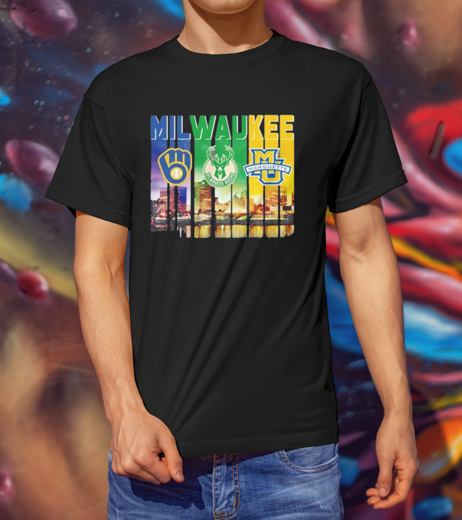 Milwaukee Brewers Bucks Marquette City Skyline Theme T-Shirt