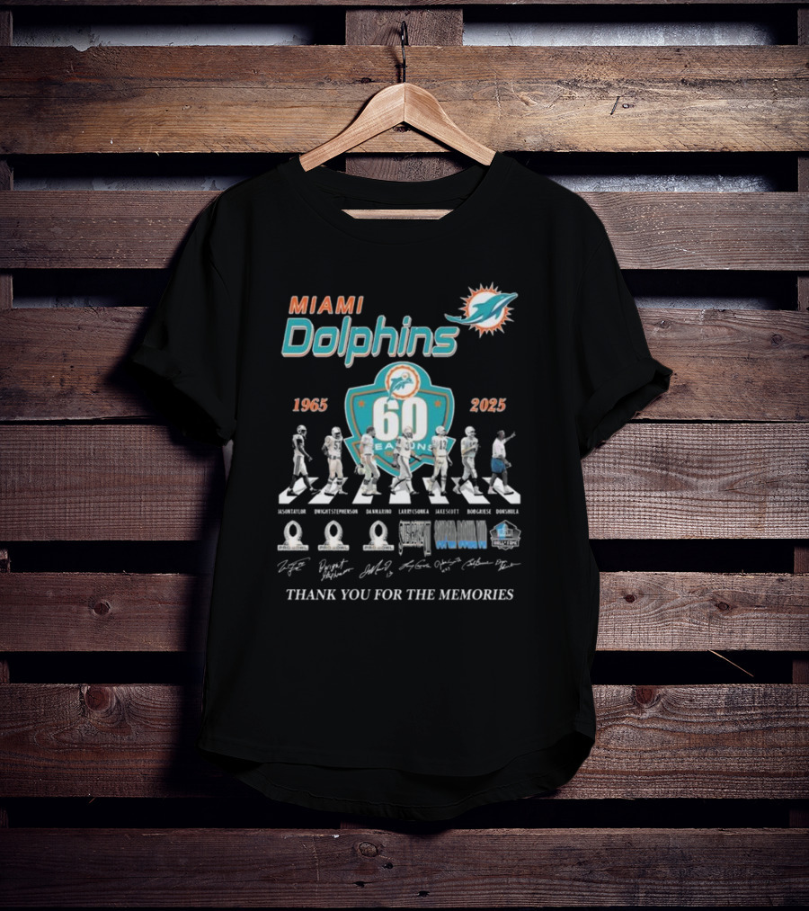Miami Dolphins 60 Seasons 1965-2025 Thank You For The Memories Signatures T-Shirt