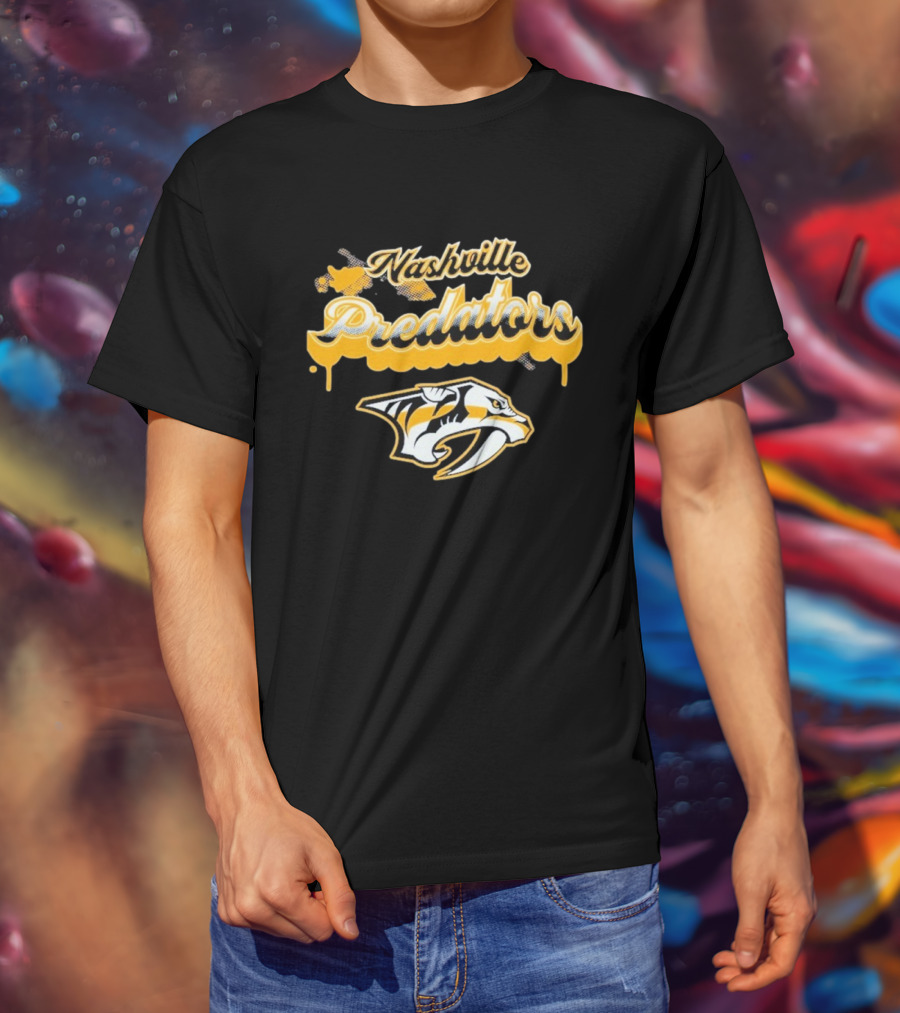 Nashville Predators Bubbly Script Ice Hockey Team Logo T-Shirt