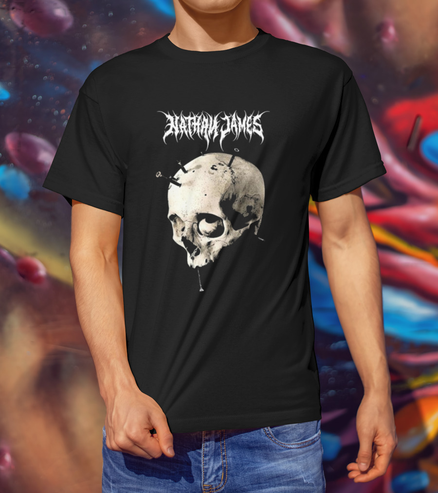 Nathan James Skull With Nails And Textured Background T-Shirt