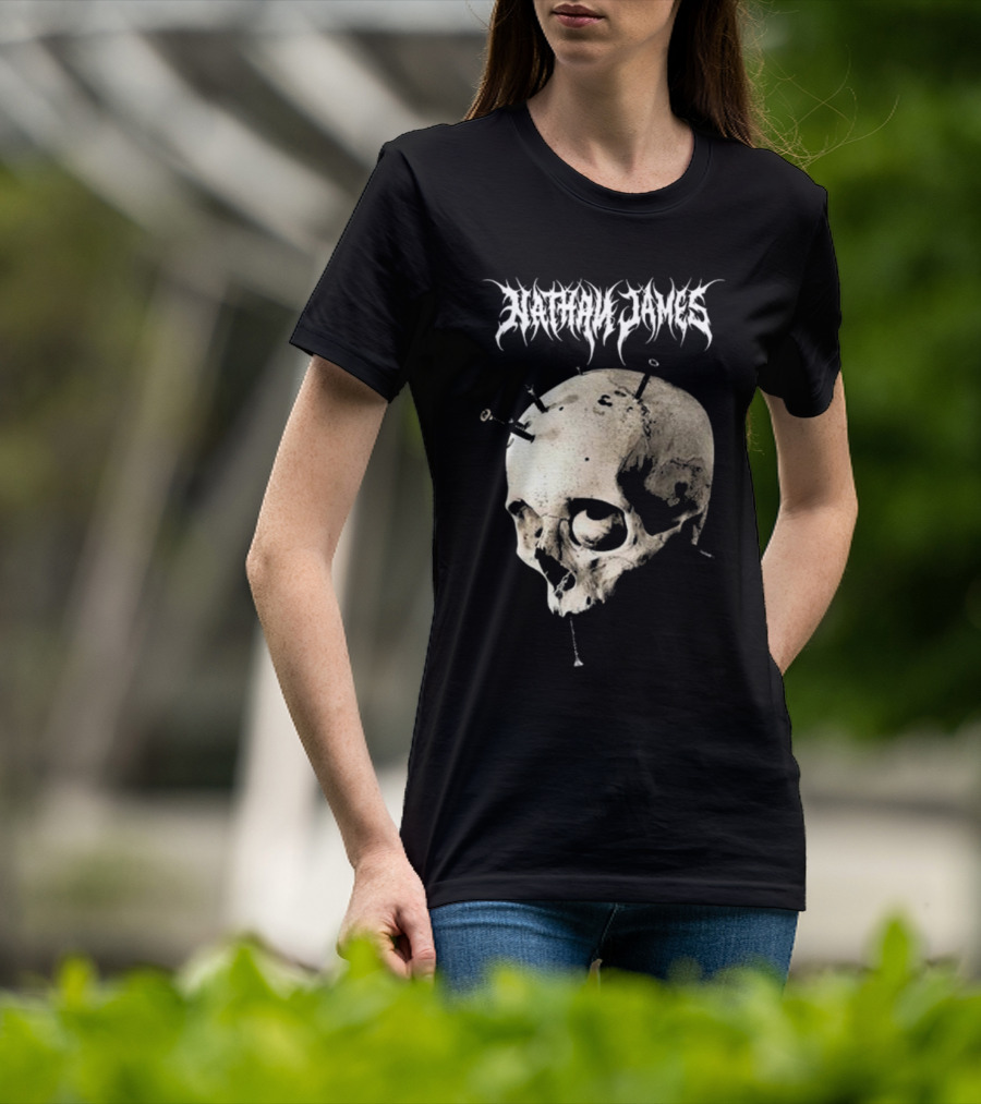 Nathan James Skull With Nails And Textured Background T-Shirt