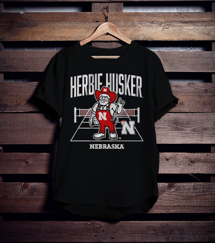 Herbie Husker Nebraska Volleyball Mascot With Court And Net T-Shirt